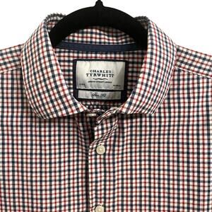 Charles Tyrwhitt Dress Shirt Mens 17/35 Slim Fit Red Blue Plaid Button Up Cotton